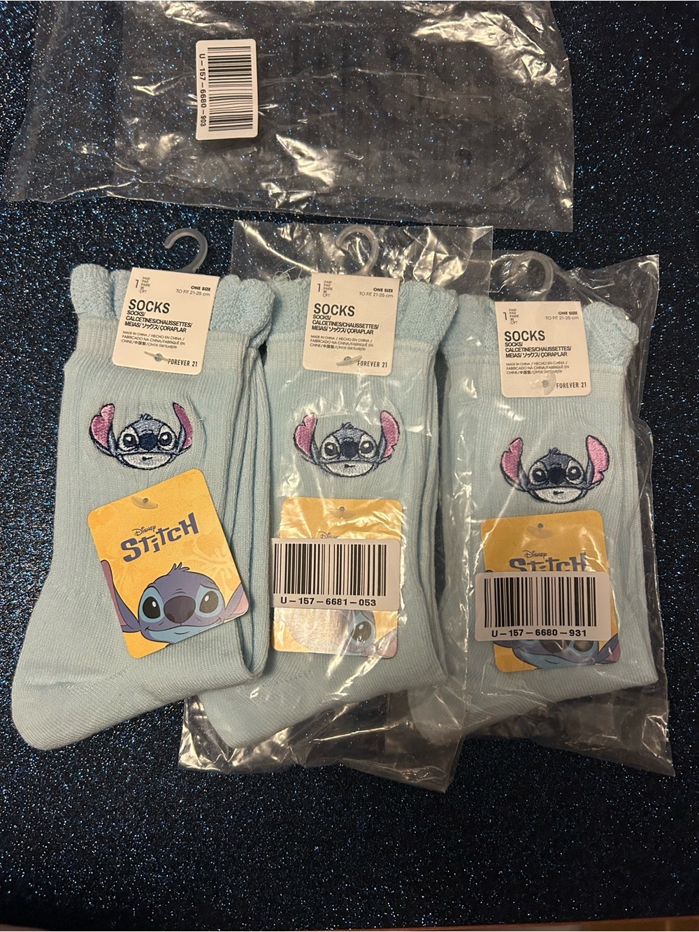 Forever 21 Light Blue Stitch Embroidered Crew Socks - Pack of 3